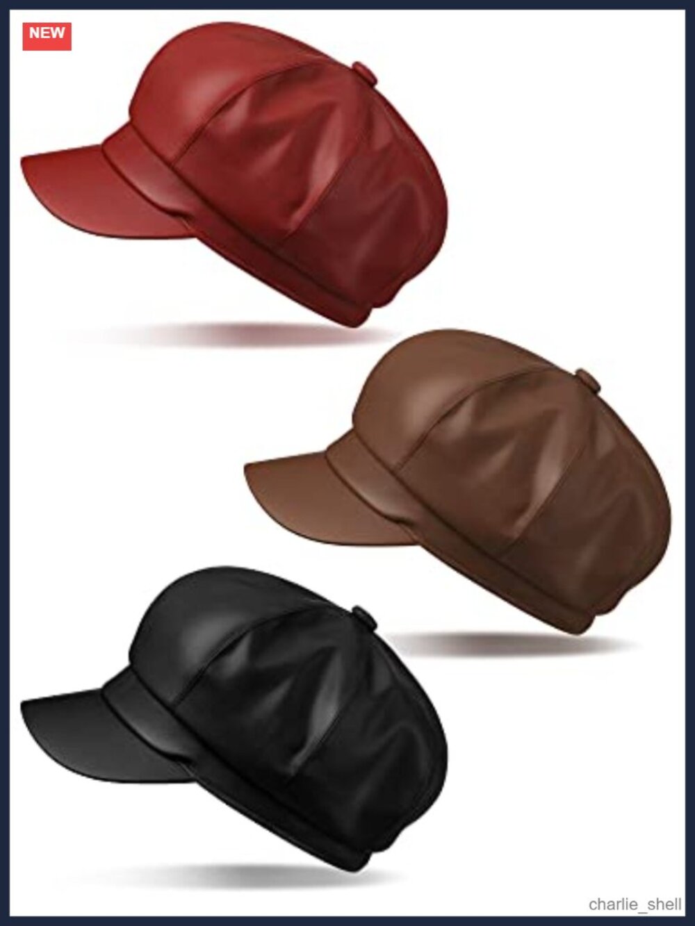 PU Leather Newsboy Hats 3 Pack Cabbie Beret Visor Winter Cap